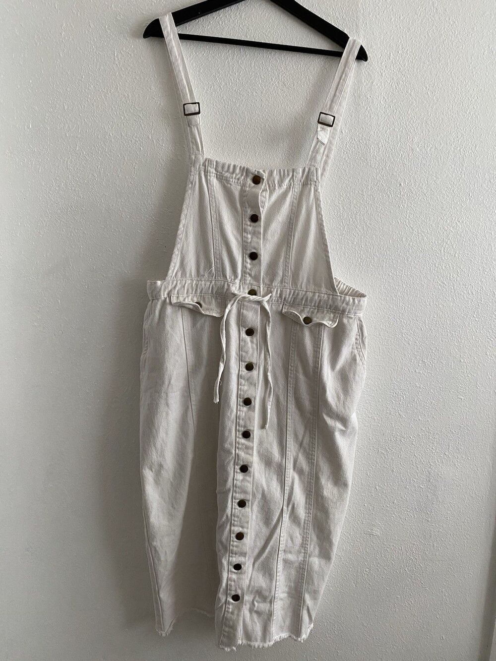 White Denim Overall Dress 3x Raw Hem Boho Festival Cottage Indie Punk Y2K  H